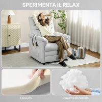 Poltrona Reclinabile con Poggiapiedi, Riscaldamento, 8 Punti Massaggio e 5 Modalità, Tessuto Vellutato, Grigio