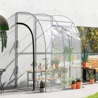 Serra da giardino adossata con 2 porte con cerniera avvolgibili in acciao PVC transparente