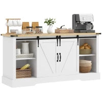 Buffet Mobile Portaoggetti con 2 Porte Scorrevoli Mensole Regolabili, 150 L x 40 P x 72 H cm, in Legno Bianco Rovere