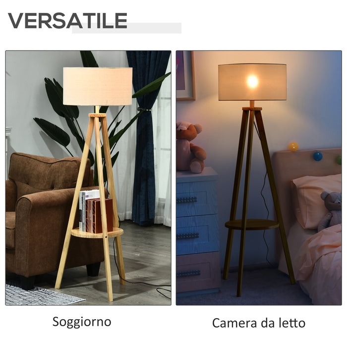 Easycomfort Lampada da Terra con Ripiano Intermedio Paralume in Lino Interruttore a Pedale Risparmio Energetico Altezza 154cm, Legno, 50x50x154 cm