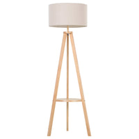 Easycomfort Lampada da Terra con Ripiano Intermedio Paralume in Lino Interruttore a Pedale Risparmio Energetico Altezza 154cm, Legno, 50x50x154 cm