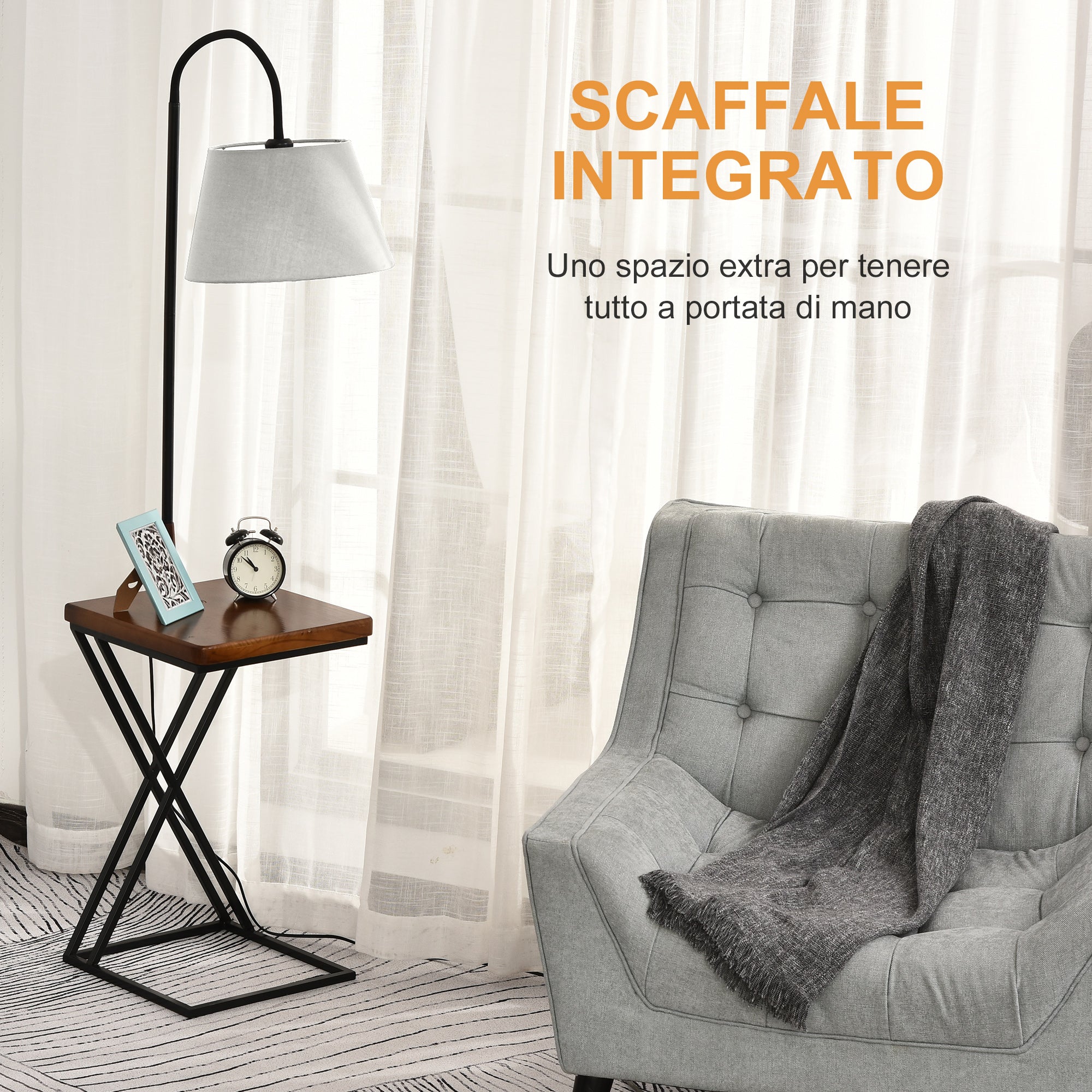Easycomfort Lampada da Terra Moderna con Caricatore Wireless e Testa Flessibile per Soggiorno, Camera da Letto e Ufficio, 36x36x165 cm