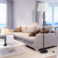 Easycomfort Set 3 Pezzi: 1 Lampada da Terra e 2 Lampade da Tavolo in Metallo, Design Vintage, Lampadine E27, Nero e Bianco