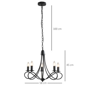 Easycomfort Lampadario a Soffitto Stile Rustico, Acciaio Intrecciato Nero con 5 Candelieri Regolabili e Pieghevoli ?58 x 45cm