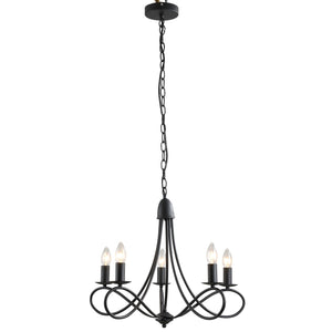 Easycomfort Lampadario a Soffitto Stile Rustico, Acciaio Intrecciato Nero con 5 Candelieri Regolabili e Pieghevoli ?58 x 45cm