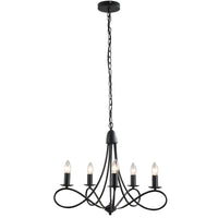 Easycomfort Lampadario a Soffitto Stile Rustico, Acciaio Intrecciato Nero con 5 Candelieri Regolabili e Pieghevoli ?58 x 45cm