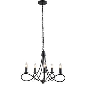 Easycomfort Lampadario a Soffitto Stile Rustico, Acciaio Intrecciato Nero con 5 Candelieri Regolabili e Pieghevoli ?58 x 45cm