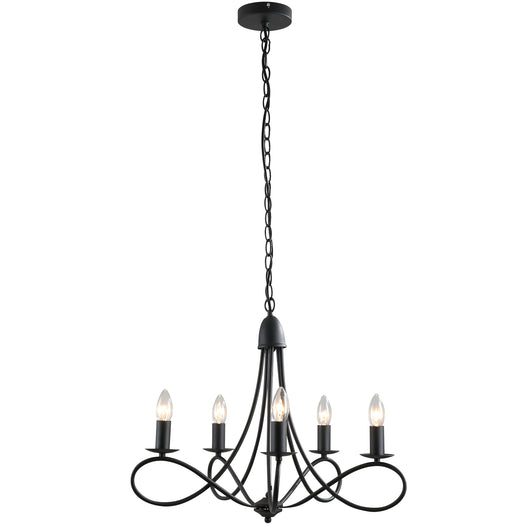 Easycomfort Lampadario a Soffitto Stile Rustico, Acciaio Intrecciato Nero con 5 Candelieri Regolabili e Pieghevoli ?58 x 45cm