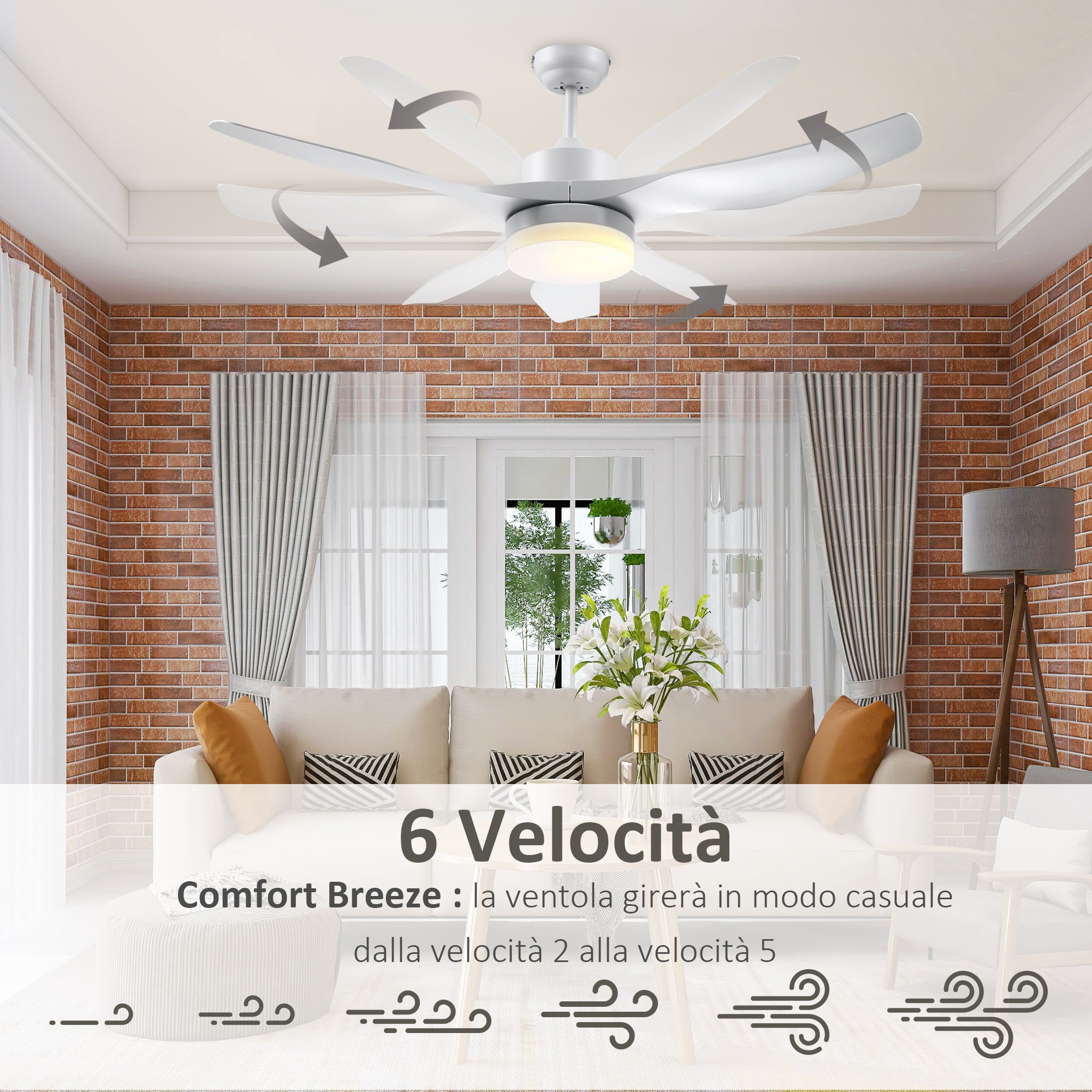 Easycomfort Ventilatore da Soffitto con Luce LED a 3 Modalità con Telecomando, 6 Velocità, ?132x40cm