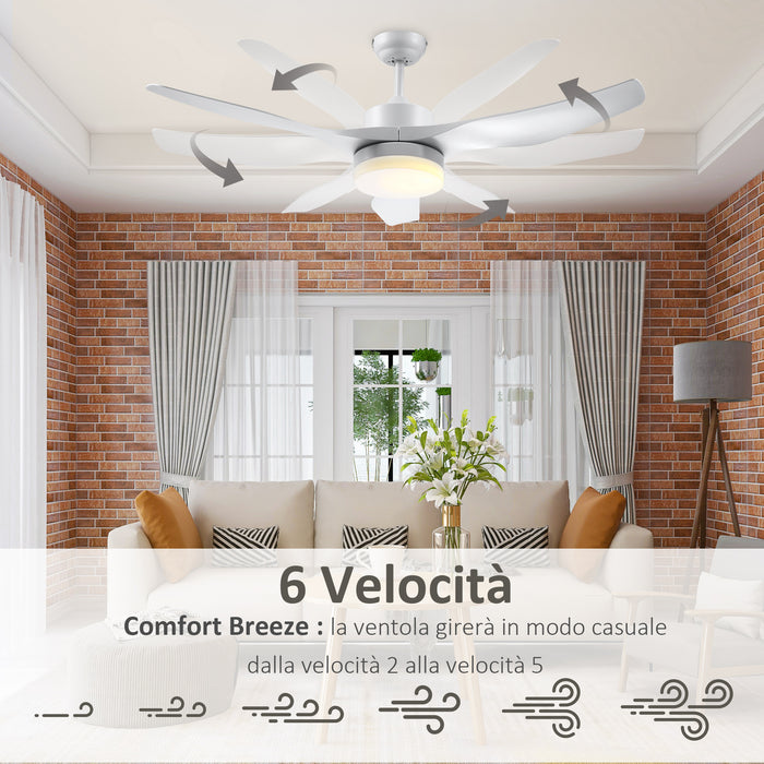 Easycomfort Ventilatore da Soffitto con Luce LED a 3 Modalità con Telecomando, 6 Velocità, ?132x40cm