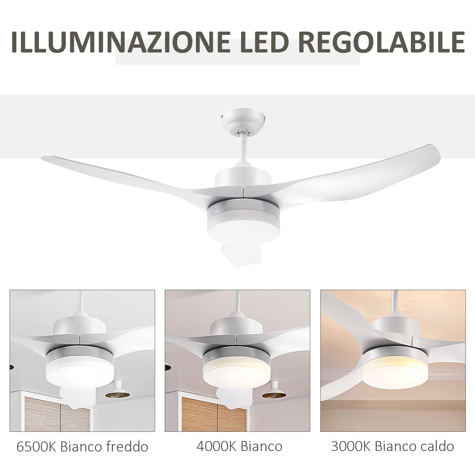 Easycomfort Ventilatore da Soffitto con Luce LED a 3 Modalità con Telecomando, 6 Velocità, ?132x40cm