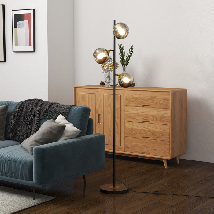 Easycomfort Lampada da Terra in Metallo ad Albero con 3 Paralumi in Vetro, Ø36x162 cm, Nero e Grigio