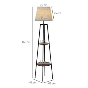 Easycomfort Lampada da Terra a 2 Ripiani in Metallo e MDF con Paralume in Tessuto, Ø42x166 cm, Nero e Marrone