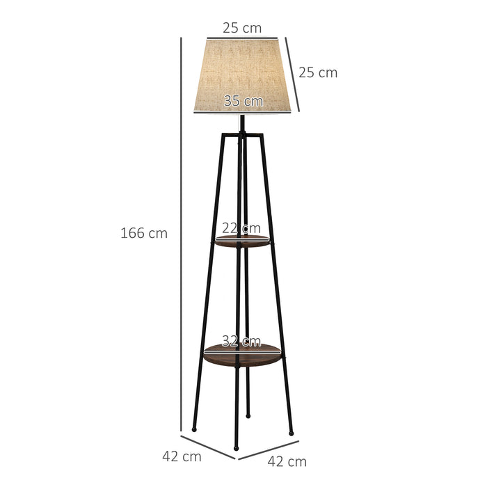 Easycomfort Lampada da Terra a 2 Ripiani in Metallo e MDF con Paralume in Tessuto, Ø42x166 cm, Nero e Marrone