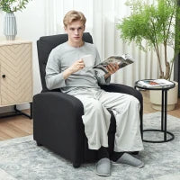 Poltrona Relax Reclinabile Manualmente con Poggiapiedi e Imbottita in Tessuto, Nero