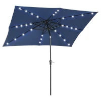 Ombrellone da giardino Ombrellone diritto 3 x 2 m luminoso rettangolare inclinabile ombrellone LED solare acciaio poliestere ad alta densità blu