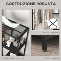 Mobile da Ingresso con Appendiabiti da Terra e Scarpiera, in Acciaio e Truciolato, 110x45x169.5 cm, Nero