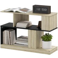 Tavolino a forma S, a 3 livelli con scaffali, 90 x 30 x 61 cm, Legno naturale e nero