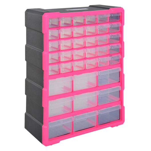 Easycomfort DURHAND Cassettiera in Plastica Portaminuterie con 39 Cassetti Trasparenti, Montaggio a Muro o a Terra 38x16x47.5cm Rosa