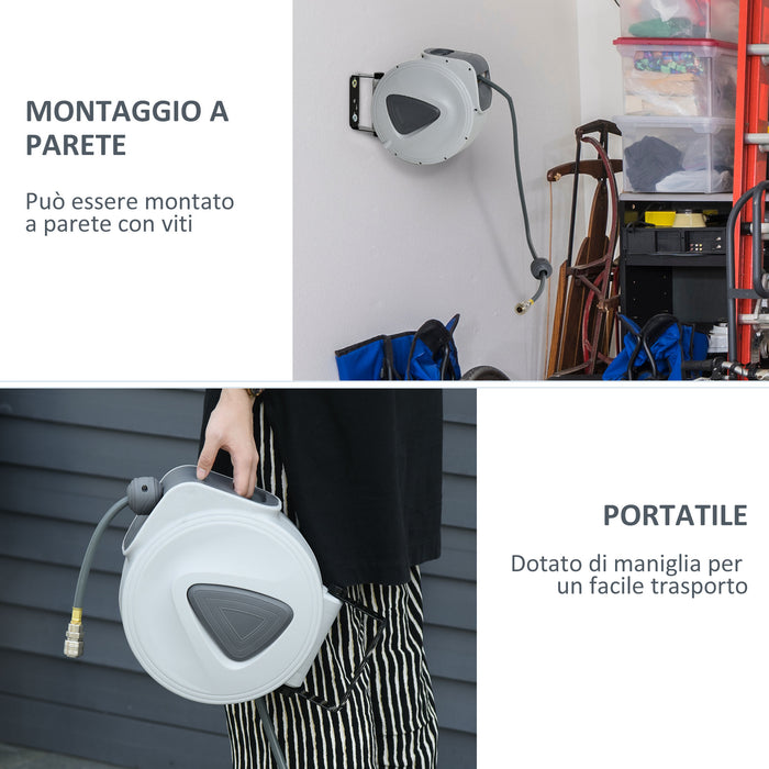 Easycomfort Avvolgitubo Automatico 20m + 194cm con Attacco Φ1/4'', Montaggio a Parete e Ruotabile di 180°, Grigio