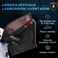 Macchina Elettrica per Bambini a 12V Licenza Lamborghini con Clacson e Telecomando, 107.5x63x42 cm, Bianca