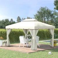 Gazebo da Giardino, Tenda Padiglione con Doppio Tetto, Pareti e Zanzariere Rimovibili, 4 x 3 m, Bianco
