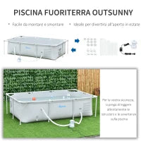 Piscina Fuori Terra Autoportante, Piscina Rigida Rettangolare con Filtro e Valvola in Acciaio e PVC, Grigio, 252x152x65cm