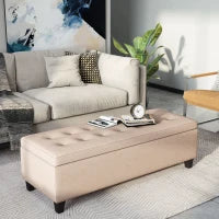 panca imbottita con spazio di stoccaggio, dettaglio di bottoni, fino a 120 kg, 125 x 49 x 41,5 cm, Beige