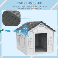 Casetta per Cani in PP Impermeabile con Tetto Inclinato e Porta di Ingresso, 84.2x98.2x82 cm, Grigio