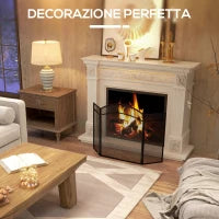 Parascintille per Camino Pieghevole a 3 Pannelli in Metallo con Design Classico, 96x60cm, Nero