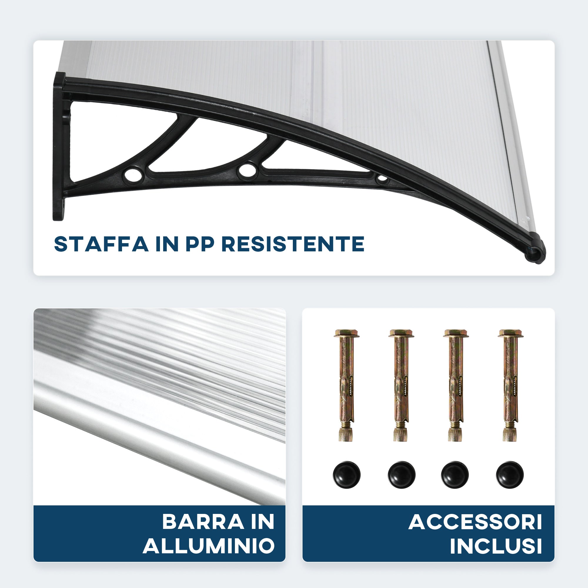 EASYCOMFORT  Pensilina da Esterno per Finestre e Porte, in Policarbonato e Alluminio, 110x60x23cm - Trasparente