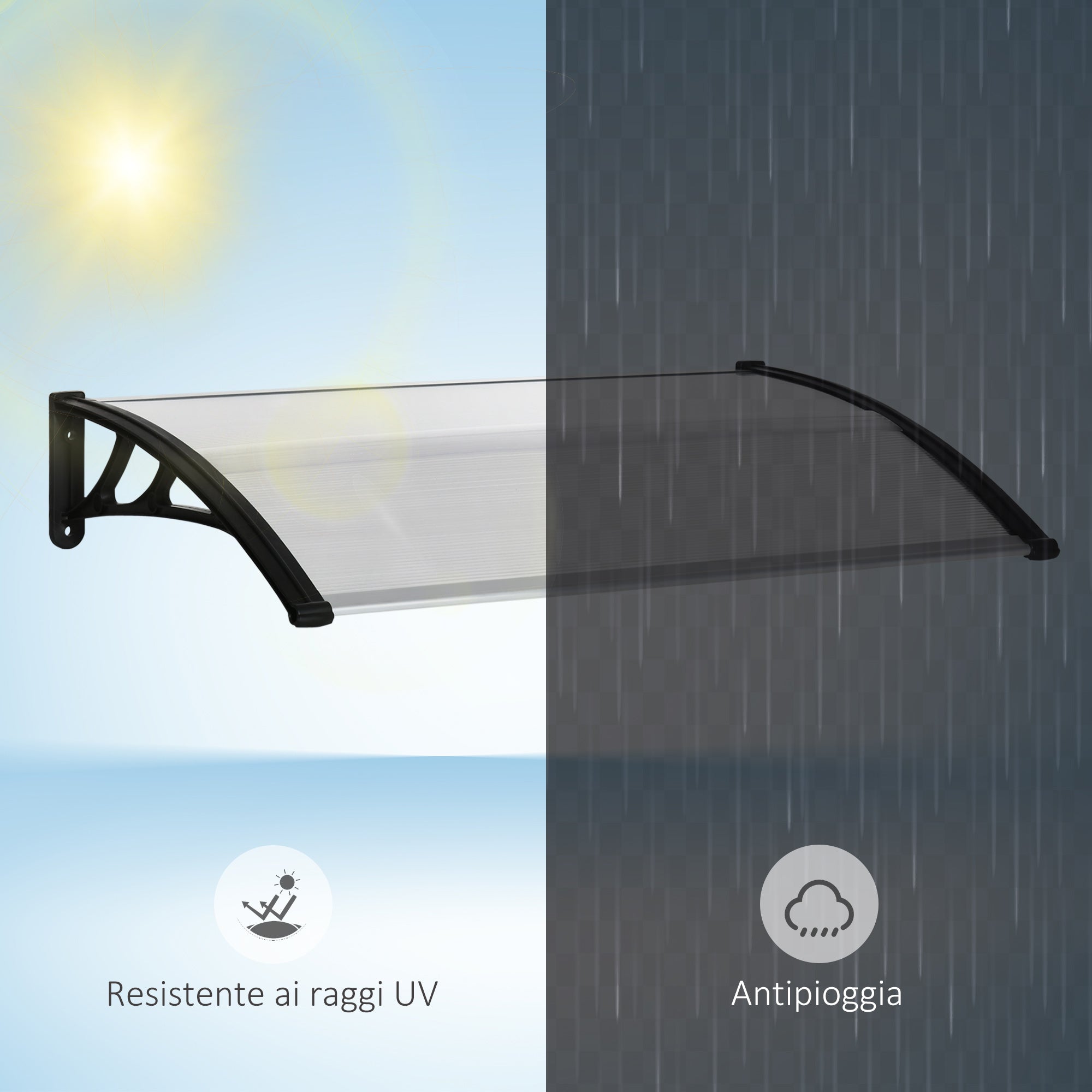 EASYCOMFORT  Pensilina da Esterno per Finestre e Porte, in Policarbonato e Alluminio, 110x60x23cm - Trasparente