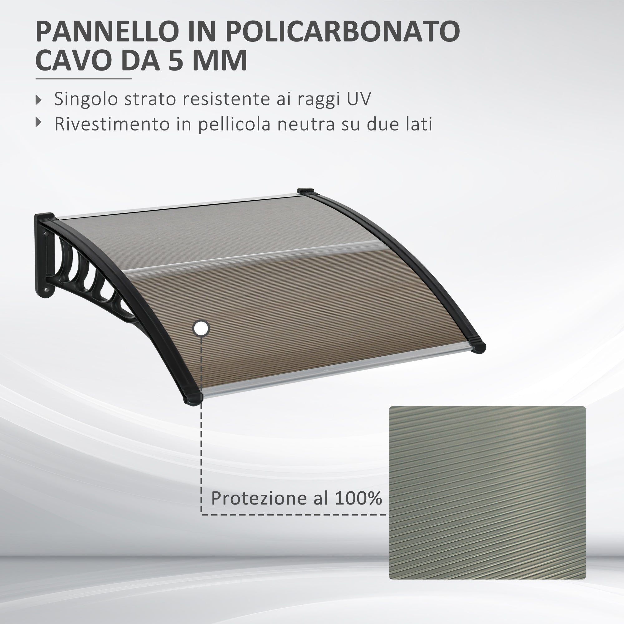 Easycomfort Tettoia da Esterno in Policarbonato per Porte e Finestre con Kit Montaggio 103x96.5x27cm - Marrone