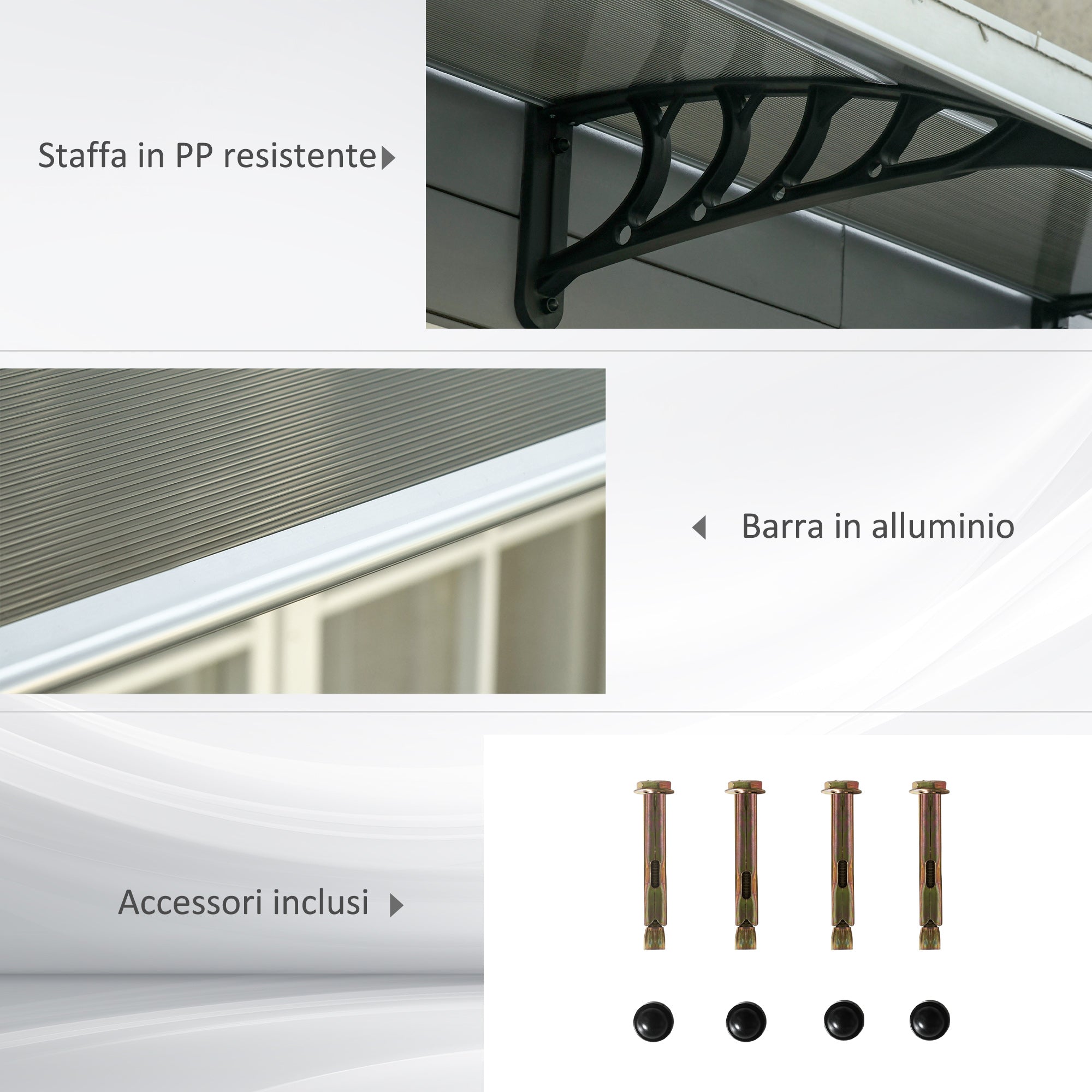 Easycomfort Tettoia da Esterno in Policarbonato per Porte e Finestre con Kit Montaggio 103x96.5x27cm - Marrone