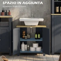 kleankin Mobile Sottolavabo in Truciolato e MDF a 2 Ante con Ripiano Interno Regolabile, 60x30x60 cm, Grigio