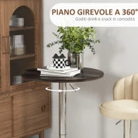 Tavolo Alto da Bar con Altezza Regolabile, Piano Girevole e Base in Acciaio, Ø60x69-91cm, Marrone