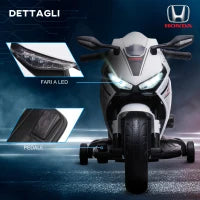 Moto Elettrica per Bambini con Licenza HONDA, Batteria 6V Ricaricabile, Velocità 3km/h, Bianco