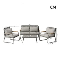 Set da giardino per 4 persone con divano doppio, 2 poltrone singole e tavolino da caffè, 118x69x78 cm, Grigio