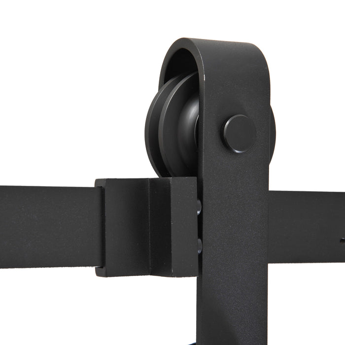 Easycomfort Binario per Porta Scorrevole Kit Accessori con Binario e Rulli Tappi in Stile Rustico Portata 90kg Acciaio al Carbone Nero