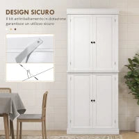 Mobile Cucina Alto con 6 Ripiani Regolabili e 2 Ante in Legno, 76x40.5x184 cm, Bianco