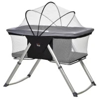 Culla da Campeggio 2 in 1 Pieghevole con Lettino a Dondolo e Zanzariera Età 0-6 Mesi, 59x55x67-69 cm, Nero