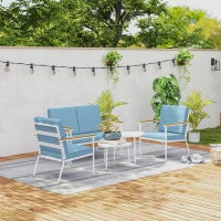 Set da Esterno con Divano 2 Posti, 2 Poltrone e 2 Tavolini da Caffè in Vetro, Azzurro