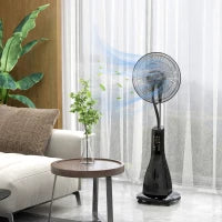 Ventilatore A Piedistallo Nebulizzatore 90 W Telecomando Timer 3 Modalità 3 Velocità Oscillante, Inclinabile - Nero