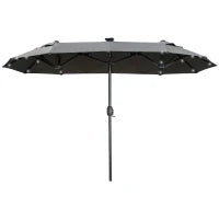Ombrellone Doppio, Ombrello da Terrazza, Inclinabile, con Pannello Solare, 35 LED, struttura in acciaio, grigio, 2,92 x 1,50 x 2,18 m