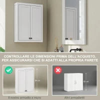 Mobile da Bagno a Parete in Legno con 2 Ripiani Regolabili su 3 Livelli, 61x20x84 cm, Bianco