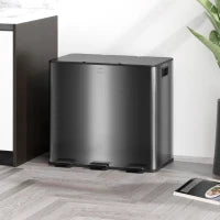 Bidone da Cucina 45L con 3 Scomparti da 15L, Coperchio, Secchi Interni Rimovibili, 3 x 15L, Nero