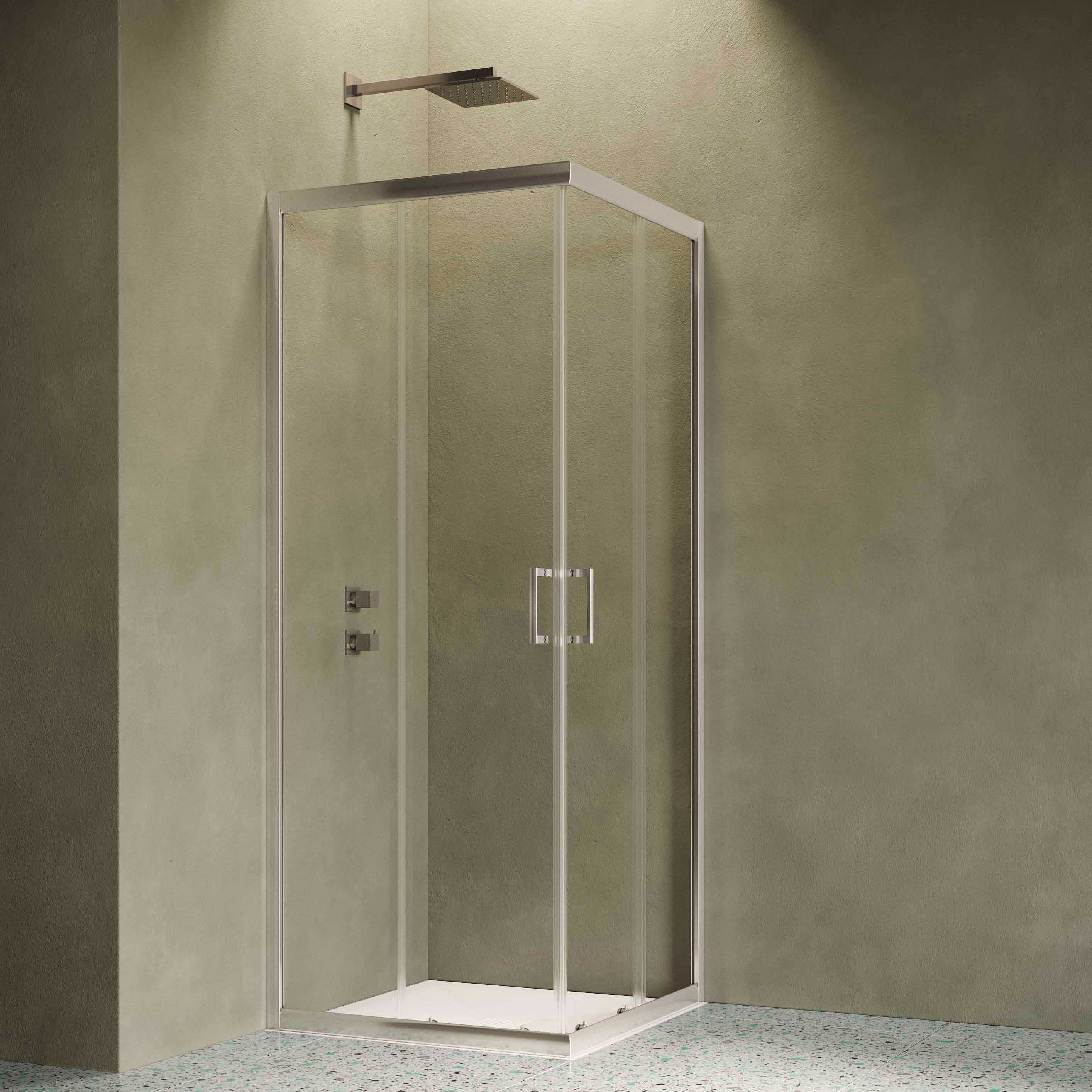 Siro - Box doccia ad angolo 100x70 cm 2 ante scorrevoli cromo/trasparente