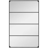 Specchio da Parete in Stile Industriale con 4 Ganci, in Vetro Multistrato, Metallo e MDF, 109x2x69 cm, Nero