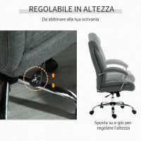 Sedia da Ufficio Imbottita e Girevole in Tessuto Traspirante, 65x78x110-120cm, Grigio