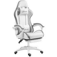 Sedia gaming sedia da gaming ergonomica con schienale reclinabile a 135° e supporto lombare, 65 x 65 x 121-129 cm bianco